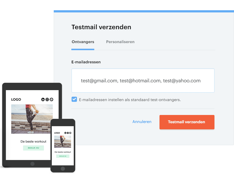 Testmails verzenden en previews bekijken
