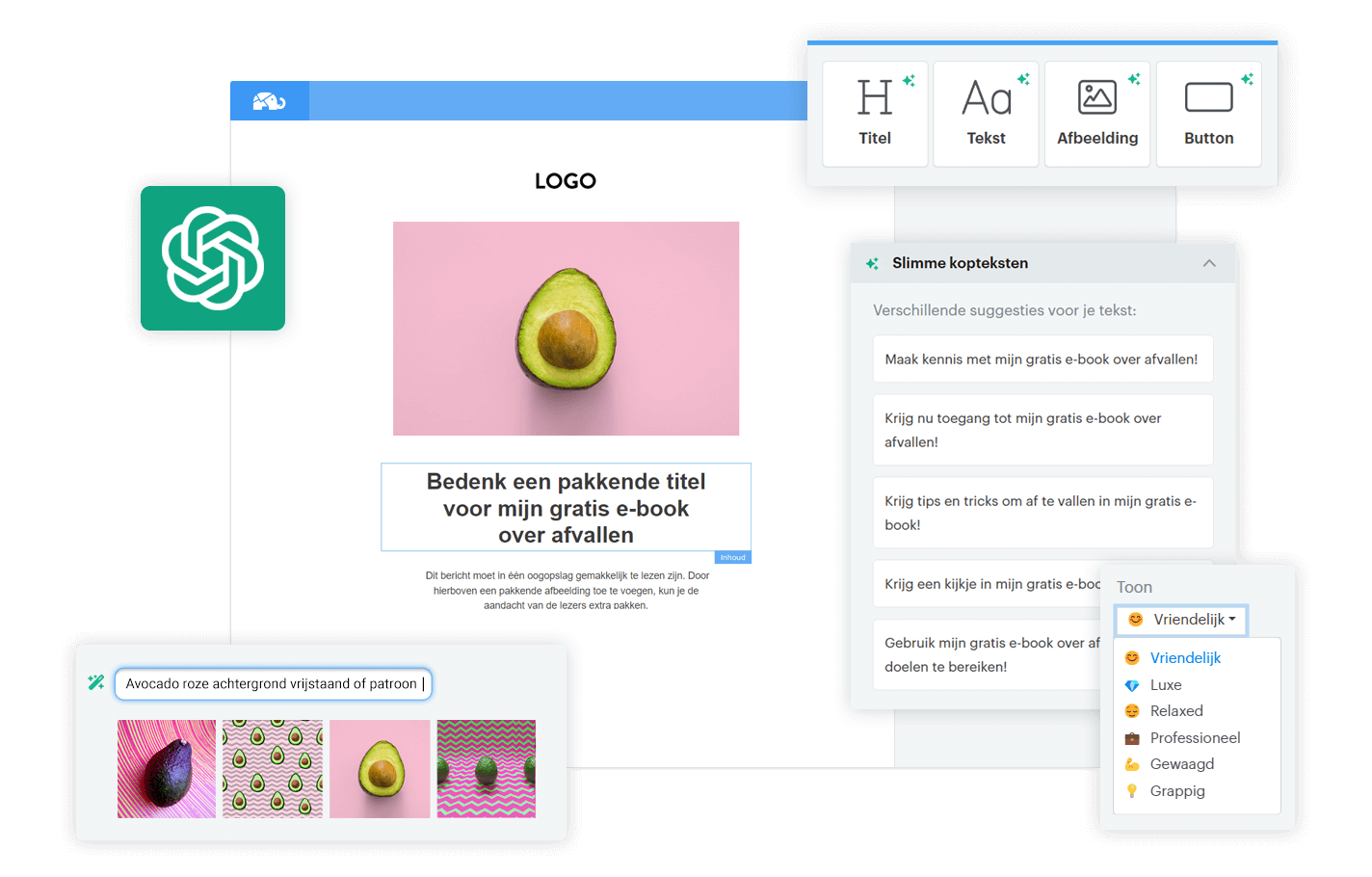 Maak slimme teksten en uniek beeld met de integratie van ChatGPT in onze e-maileditor
