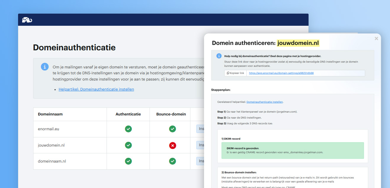 Domeinauthenticatie en domeinuitlijning in Enormail